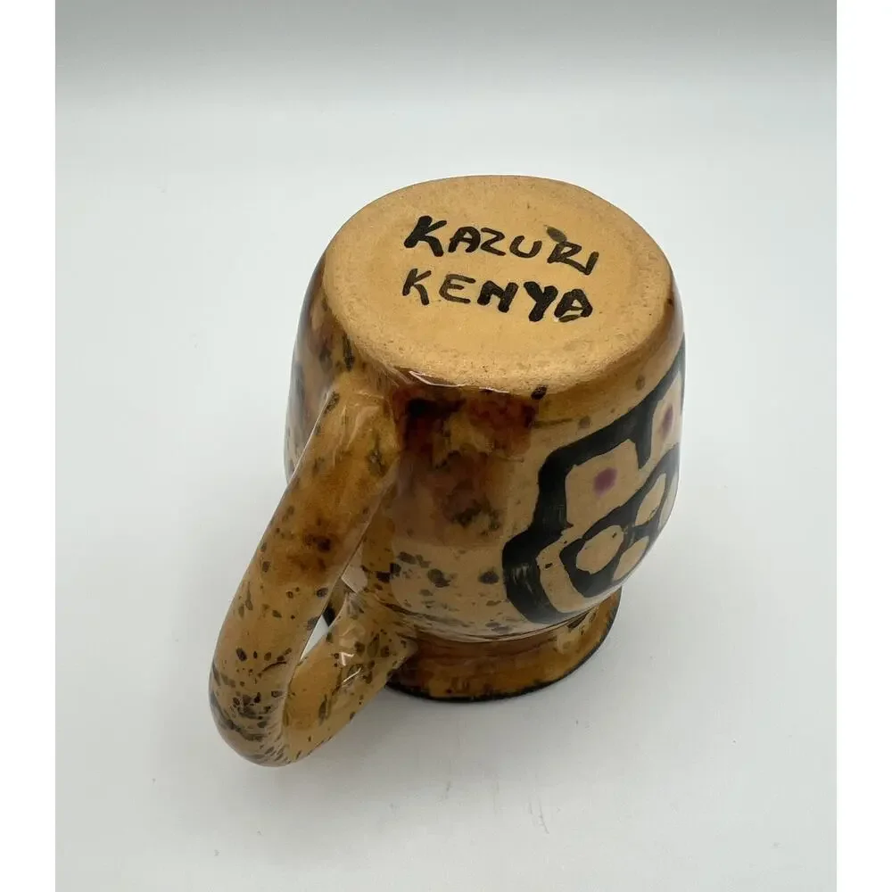 Kazuri Kenya Handmade Art Pottery Small Tan & Black Creamer Pitcher 3” Signed